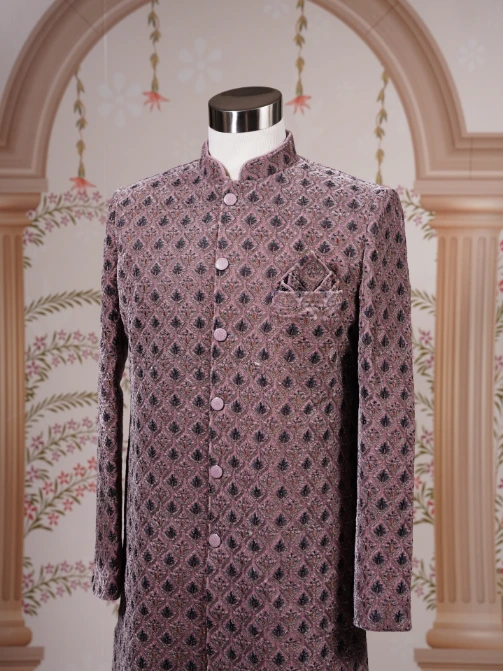 MAUVE ROYALE JACQUARD SHERWANI